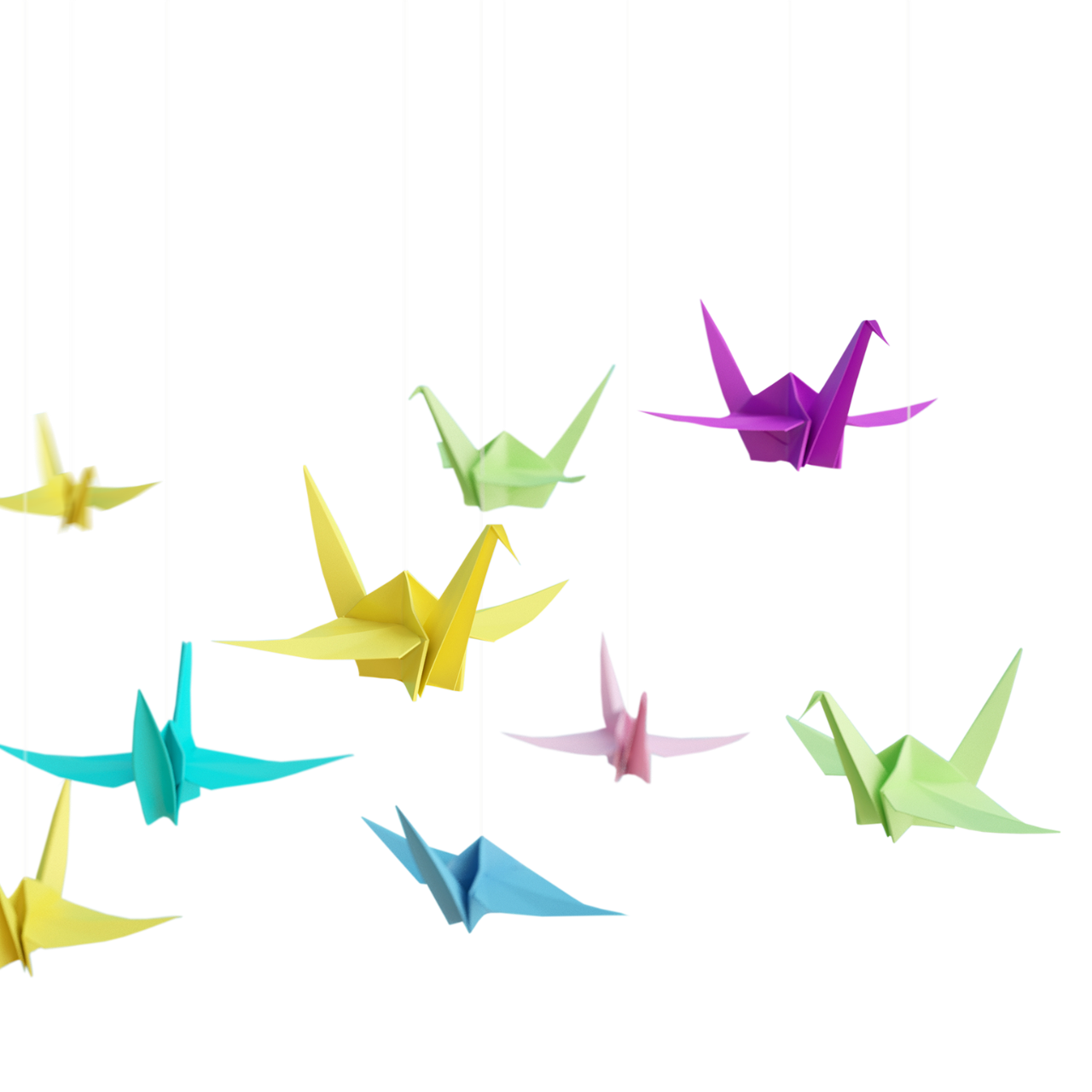 3D illustration-Colorful pastel origami paper cranes